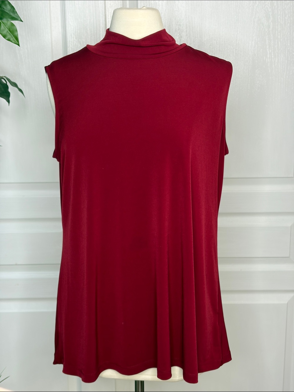 👚Susan Graver Modern Essentials Liquid Knit Mock Neck Top ~ Deep Wine